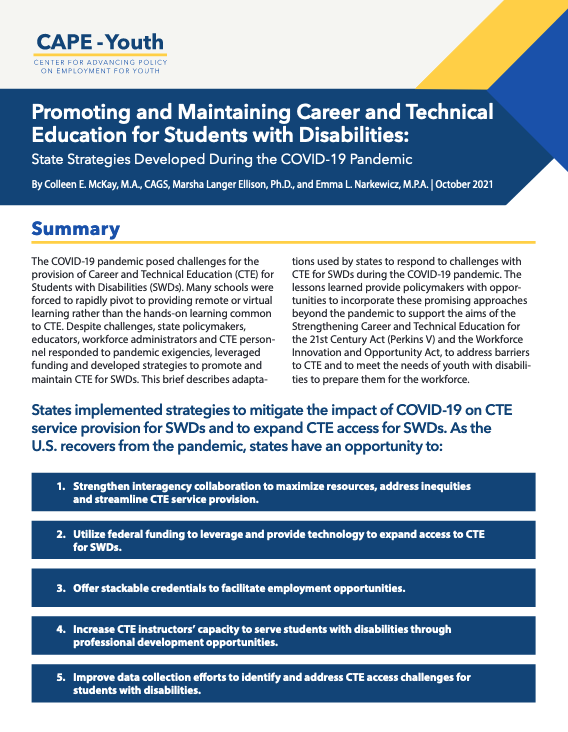 First page of the Promoting and Maintaining Career and Technical Education for Students with Disabilities
